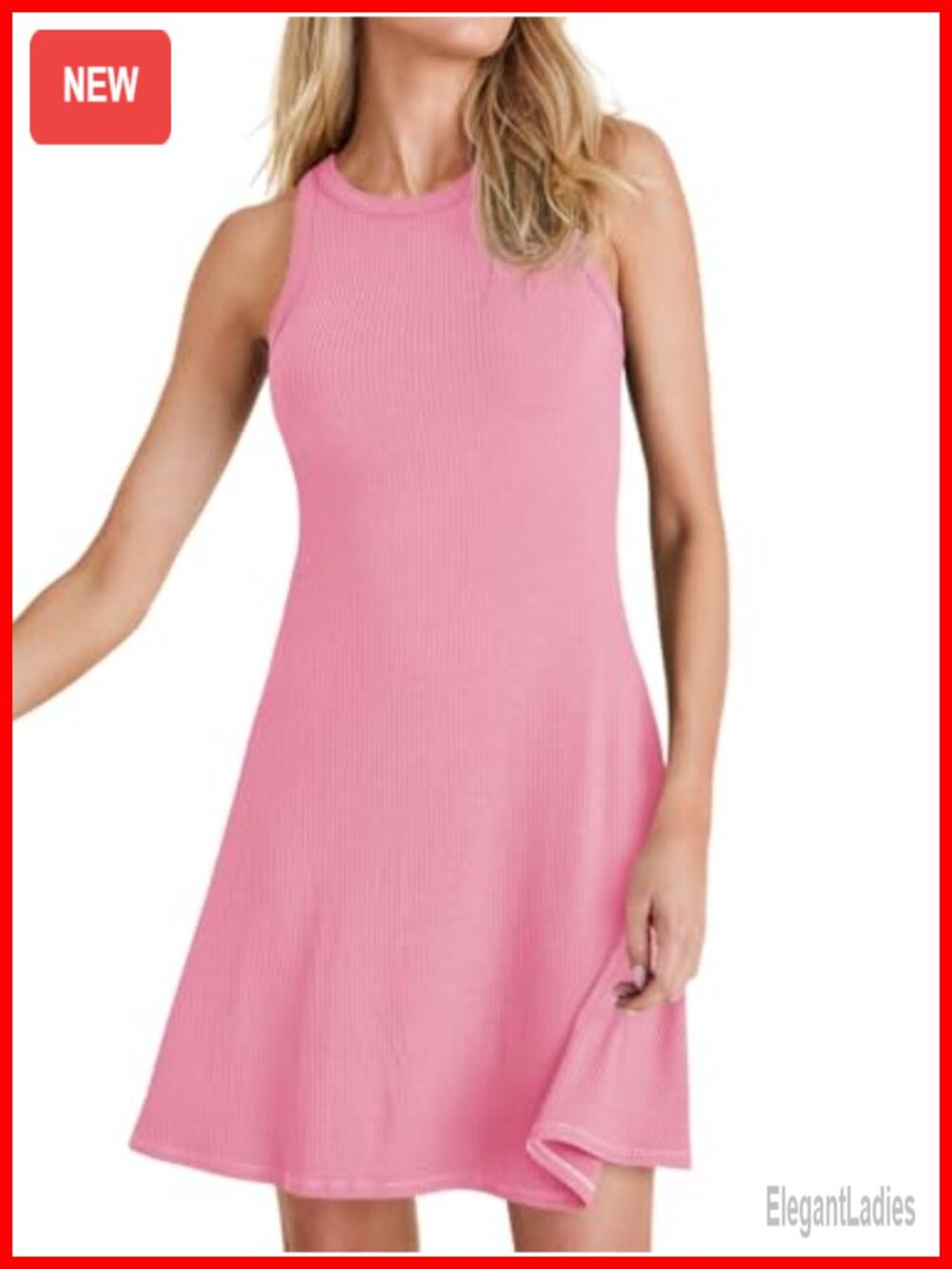 Wenrine Womens Ribbed Knit Tank Mini Dress Sleeveless Summer Casual